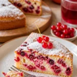 Leckerer Johannisbeerkuchen mit frischen Johannisbeeren und Sahne