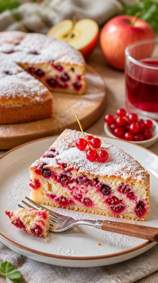 Leckerer Johannisbeerkuchen mit frischen Johannisbeeren und Sahne