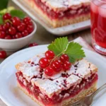 Johannisbeerkuchen mit Baiser auf einem Teller angerichtet