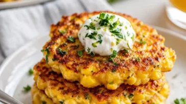 Leckere Käse-Mais-Fritter auf einem Teller, goldbraun und knusprig.