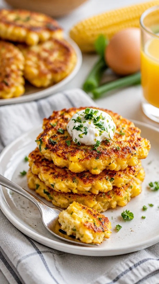 Leckere Käse-Mais-Fritter auf einem Teller, goldbraun und knusprig.