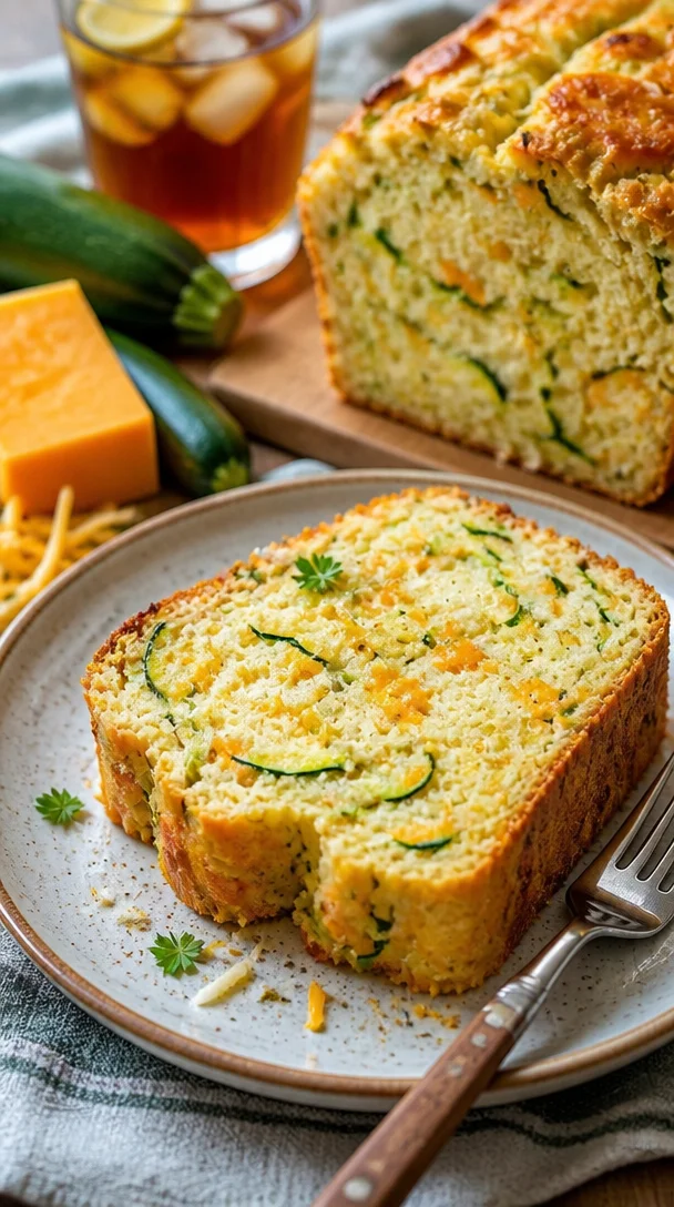Helles Käse-Zucchini-Brot frisch aus dem Ofen mit goldbrauner Kruste