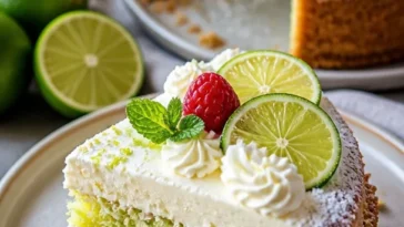 Leckerer Key Lime Käsekuchen mit frischer Limette und cremigem Käsebelag