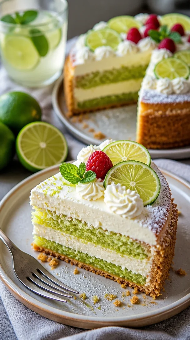 Leckerer Key Lime Käsekuchen mit frischer Limette und cremigem Käsebelag