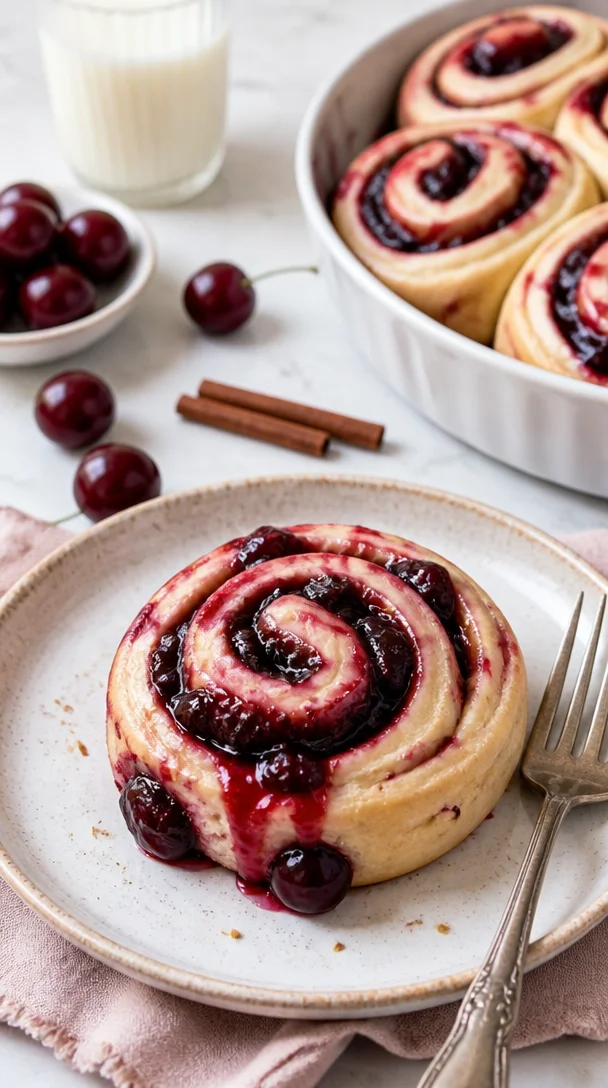 Leckere Kirsch-Zimt-Schnecken mit selbstgemachter Füllung aus Kirschen und Zimt