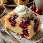 Saftiger Kirschkuchen mit Buttermilch auf einem Teller serviert