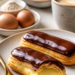 Klassische Éclairs mit Schokoladenglasur und Cremefüllung