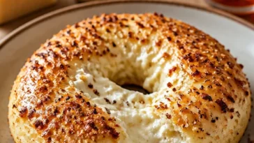 Köstliche Knoblauch-Parmesan-Bagels mit frischem Hüttenkäse und Kräutern