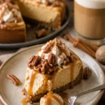 Kürbis Cheesecake Eis in einer Schale mit herbstlicher Dekoration