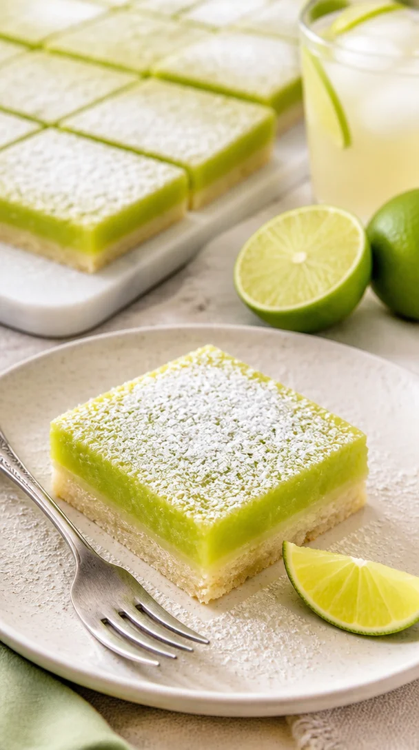Limettenriegel mit frischer Limettenfüllung auf einem weißen Teller