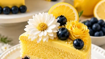 Limonen-Blaubeer-Feierkuchen mit frischen Blaubeeren und Zitrusgeschmack