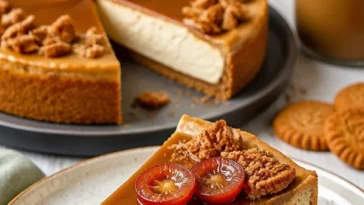 Lotus Cheesecake ohne Backen, cremiger Kuchen mit Lotus-Keksen.