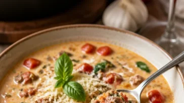 Herzhafte toskanische Suppe in einer Schüssel, ideal für vegane Low-Carb-Mahlzeiten.