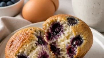 Luftfritteusen-Blaubeermuffins frisch gebacken mit saftigen Blaubeeren