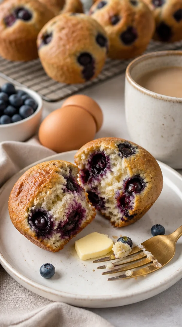 Luftfritteusen-Blaubeermuffins frisch gebacken mit saftigen Blaubeeren