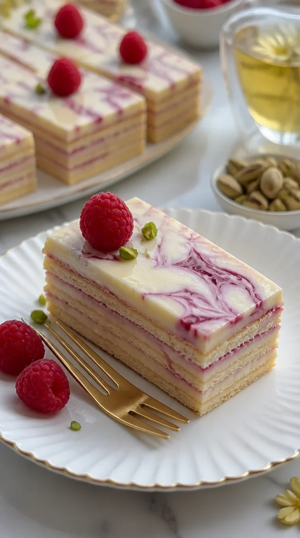 No-Bake Himbeer-Cheesecakes mit frischen Himbeeren auf einem Teller