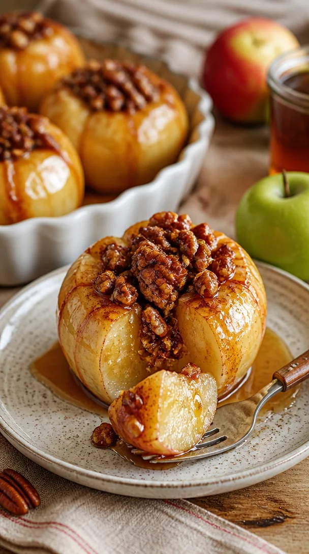 Ofen gebackene blühende Äpfel, ein köstliches und dekoratives Dessert