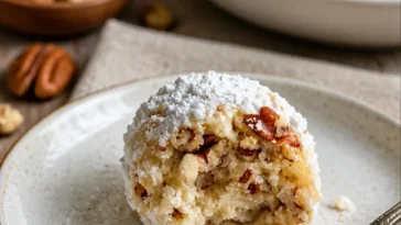 Leckere Pecan-Schneebälle auf einem Teller