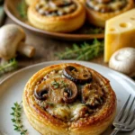 Käse-Pinwheels mit Pilzen gefüllt, serviert auf einem Teller