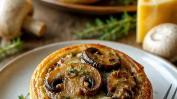 Käse-Pinwheels mit Pilzen gefüllt, serviert auf einem Teller