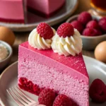 Pink Velvet Cake mit Himbeer-Cheesecake-Schicht auf einem eleganten Teller.