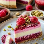Pistazien-Himbeer-Crunch-Cheesecake mit knackigem Topping