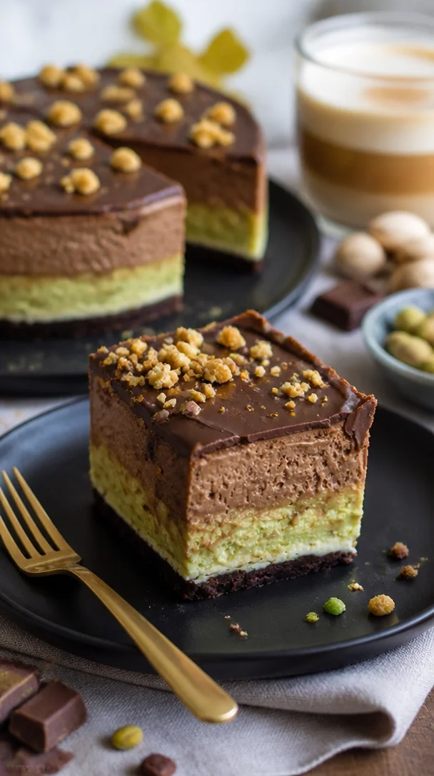 Pistazien-Nougat im No-Bake-Käsekuchen für ein einfaches Dessert