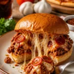 Leckere Pizza Sloppy Joes auf einem Teller serviert