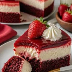 Rote Samt Käsekuchen mit cremiger Käsefüllung und rotem Teig