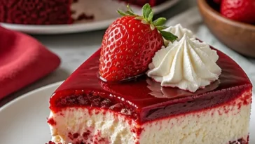 Rote Samt Käsekuchen mit cremiger Käsefüllung und rotem Teig