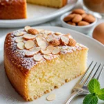Saftiger Buttermilchkuchen mit Mandeln auf einem Teller
