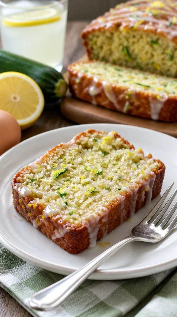 Saftiges Zitronen-Zucchini-Brot auf einem Holzbrett präsentiert