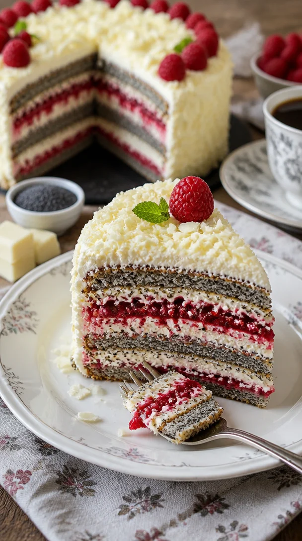 Schneewittchen Torte mit Schokolade, Kirschen und Sahne auf einem Tortenteller
