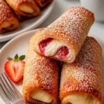 Schnelle Erdbeer-Cheesecake-Egg-Rolls auf einem Teller serviert