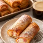 Schnelle Erdbeer-Cheesecake-Ei-Rollen auf einem Teller serviert