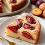 Schneller Zwetschgenkuchen mit Schmandguss auf einem Teller