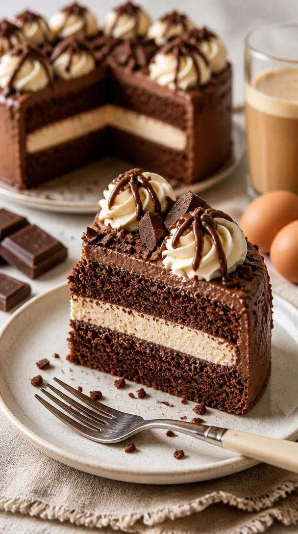 Schoko-Mascarpone-Torte in einem eleganten Stück serviert