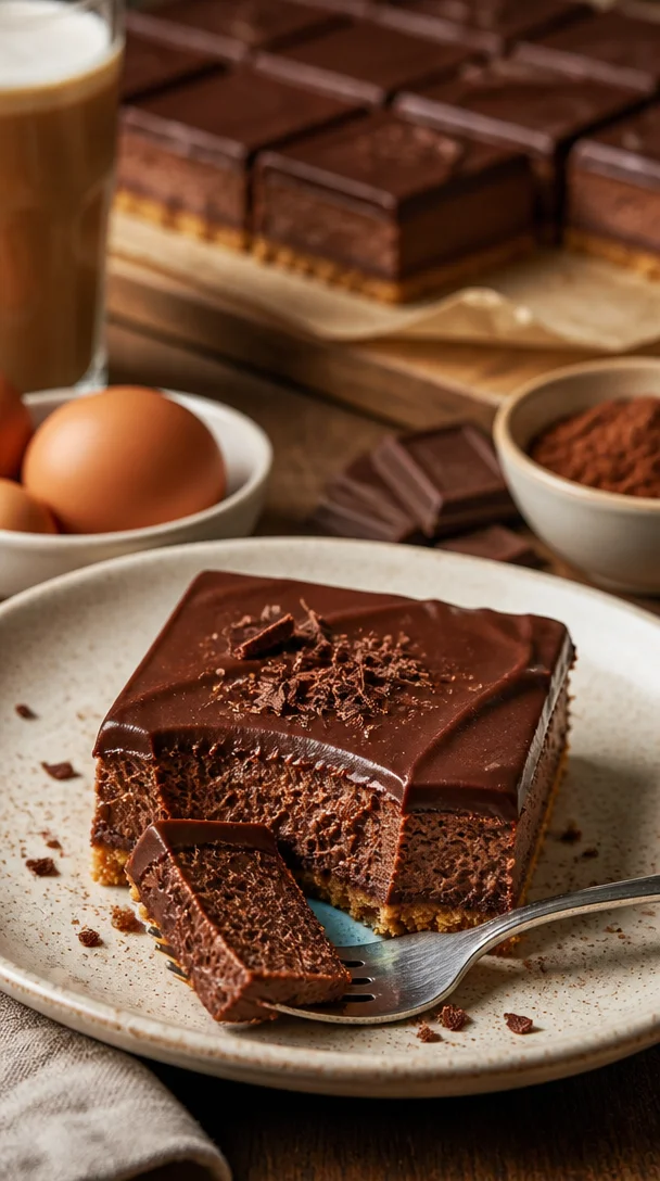 Schokoladen-Käsekuchen-Riegel mit cremiger Käsefüllung und Schokoladentopping