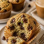 Leckere Schokoladenstückchen Zucchini Muffins mit Zimt auf einem Teller