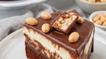 Snickers Kuchen mit Schokolade, Erdnüssen und Karamell, perfekt für Naschkatzen
