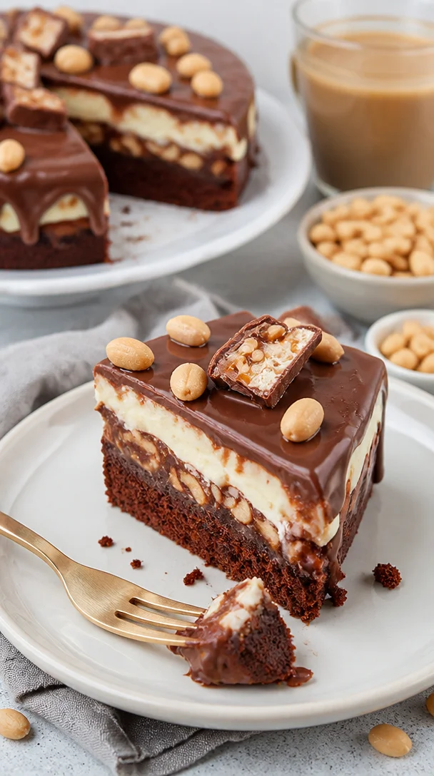 Snickers Kuchen mit Schokolade, Erdnüssen und Karamell, perfekt für Naschkatzen