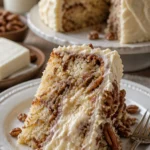 Weißer deutscher Schokoladenkuchen mit Käsekuchen-Mitte in einer klassischen Backform.