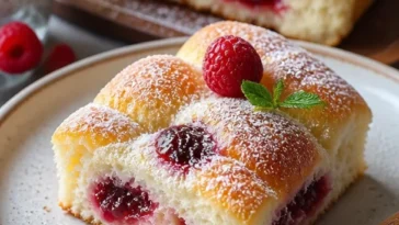 Weiche und luftige Marmeladen-Donut-Focaccia frisch aus dem Ofen