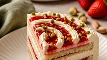 Wiener Prater-Torte mit Schokolade und fruchtiger Füllung auf einem weißen Teller
