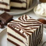 Zebra Semifreddo mit Schichten aus Schokolade und Vanille, serviert im Dessertglas.