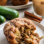 Zimtrolle Muffins mit Zucchini auf einem rustikalen Tisch