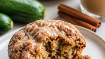 Zimtrolle Muffins mit Zucchini auf einem rustikalen Tisch