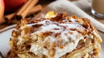 Zimtschnecken-Apfel-Lasagne mit Zimt und Äpfeln in einer leckeren Schichtenform