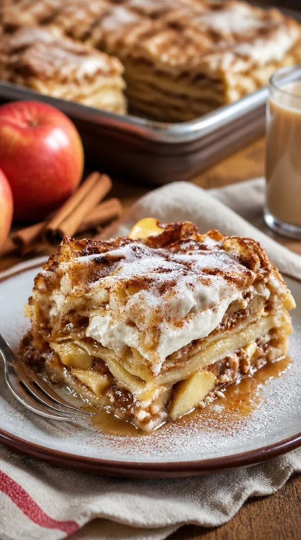 Zimtschnecken-Apfel-Lasagne mit Zimt und Äpfeln in einer leckeren Schichtenform