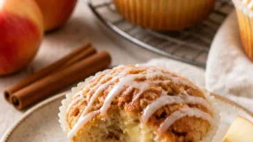 Zimtschnecken Muffins mit Apfel, frisch gebacken und lecker angerichtet.